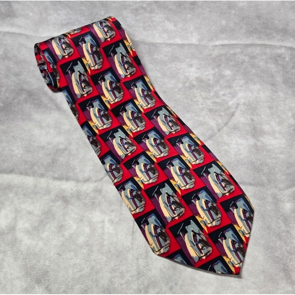 J. Garcia Geometric Mens Necktie‎ 100% Silk Red Blue 29"